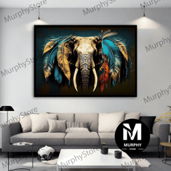elephant canvas with feathered ears, colorful elephant wall art, elephant lover gift, elephant canvas painting, colorful