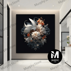 modern white flowers canvas painting, abstract flowers canvas wall art, floral canvas print, modern home decor