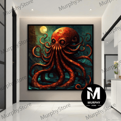 octopus canvas painting, octopus wall art, octopus poster, octopus canvas print, animal office art, sea life art