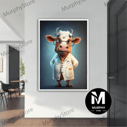 Professor Cow Canvas Painting, Professor Cow Poster, Professor Cow Wall Art, Professor Cow Art, Animal Canvas, Animal Wa