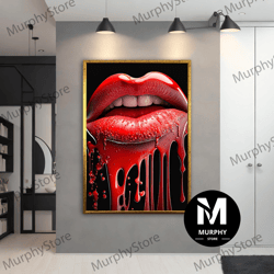 Red Lip Art, Red Lip Wall Art, Sensual Canvas, Erotic Canvas, Home Decor, Modern Wall Art, Living Room Decor, Decor For