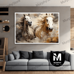 running horses canvas painting, horse canvas, horse canvas wall art print, black and white horses painting on canvas