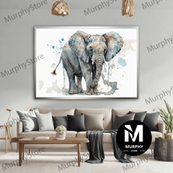 watercolor elephant canvas painting, blue tones elephant, elephant wall art canvas, animal art, animal canvas painting