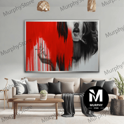 woman smoking a cigarette canvas art, modern red woman wall art, smoke canvas wall decor, cigarette canvas, girl paintin