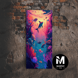 Decorative Wall Art, 80s Vibe Under The Sea Coral Reef Art, Framed Canvas Print, Fish And Reef Art