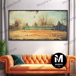 decorative wall art, an abandoned tennis court - old found footage photography - framed canvas print - urban decay - vap