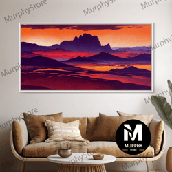 Decorative Wall Art, Arizona Desert Landscape At Sunset, Vaporwave Style Landscape, Cool Office Art, Ready To Hang Frame