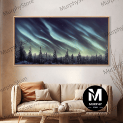 Decorative Wall Art, Aurora Borealis Over A Snowy Northern Forest, Canvas Print, Scenic Winter Landscape Art, Northern L