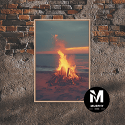 decorative wall art, beach campfire under the stars, photography print, framed canvas print, beach house decor, coastal