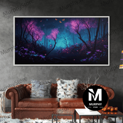 Decorative Wall Art, Beautiful Forest Canvas Print Fantasy Forest Wall Art Forest Painting, Framed Art, Glowing Butterfl