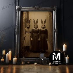 decorative wall art, cult of the bunny, vintage photography, art canvas print canvas, dark academia, gothic occult canva