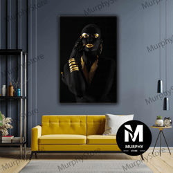 African Gold Choker Woman Gold Bracelet Gold Makeup Roll Up Canvas, Stretched Canvas Art, Framed Wall Art Painting