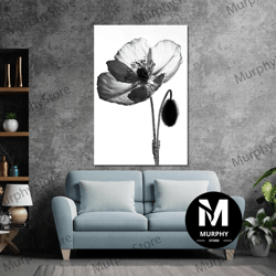 Black White Flower Wall Art, Nature Canvas Art, Macro Shot Wall Decor, Roll Up Canvas, Stretched Canvas Art, Framed Wall
