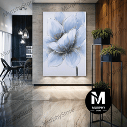 Blue Flower Canvas Art, Nature Wall Art, Living Room Wall Decor, Roll Up Canvas, Stretched Canvas Art, Framed Wall Art P