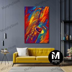 colorful wall art, saxophone canvas art, music wall decor, roll up canvas, stretched canvas art, framed wall art paintin