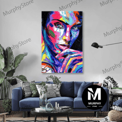 colorful wall decor, woman wall art, modern canvas art, roll up canvas, stretched canvas art, framed wall art painting