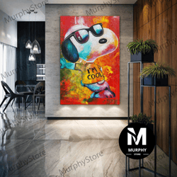 cool dog wall art, black glasses canvas art, i m cool, modern wall decor, roll up canvas, stretched canvas art, framed w