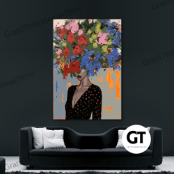 Decorative Wall Art, Decorate The Living Room, Bedroom and Workplace, Colorful flower Head Woman Canvas, Flower Head Wom