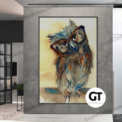 decorative wall art, decorate the living room, bedroom and workplace, wise owl with glasses canvas, animal canvas, minim