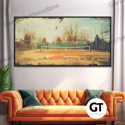 an abandoned tennis court - old found footage photography - framed decorative wall art - urban decay - vaporwave wall ar