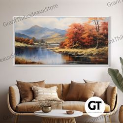 Autumn By The Lake, Framed Decorative Wall Art, Original Landscape Painting, Fall Decor, Boho Minimalist Farmhouse Decor