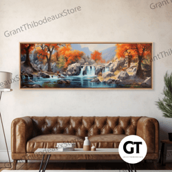 beautiful fall centerpiece wall art, framed decorative wall art, autumn landscape watercolor painting, minimalist boho s