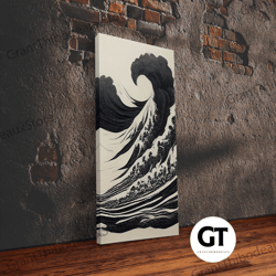 Black And White Tsunami Waves, Japanese Style Art, Framed Decorative Wall Art, Ready To Hang Framed Wall Art, Living Roo