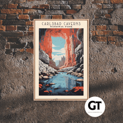 Carlsbad Caverns National Park Travel Poster Print, Decorative Wall Art Wall Art, New Mexico Travel Art, Midcentury Mode