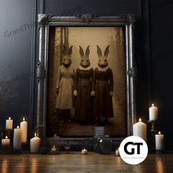 cult of the bunny, vintage photography, art decorative wall art canvas, dark academia, gothic occult canvas, witchcraft,