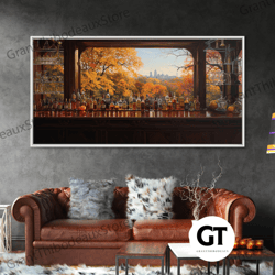 Fall Bar Decor Framed Decorative Wall Art, Oil Painting Of A Vintage Tavern In The Fall, Fall Centerpiece, Fall Decor, F