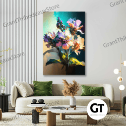 Flowers Wall Art, Elegant Wall Decor, Living Room Wall Art, Roll Up Canvas, Stretched Canvas Art, Framed Wall Art Painti