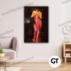 Girl In The Forest With Oil Painting Effect Meditation Moonlight Nature Roll Up Canvas, Stretched Canvas Art, Framed Wal