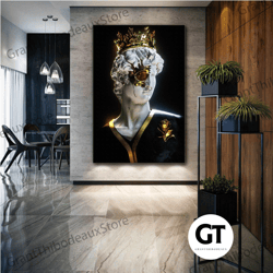 gold crowned sculpture wall art, modern canvas art, modern room wall decor, roll up canvas, stretched canvas art, framed
