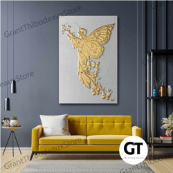 golden winged fairy wall art, modern canvas art, modern wall decor, roll up canvas, stretched canvas art, framed wall ar