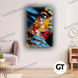 Graffiti Woman Face Drawing Model City Roll Up Canvas, Stretched Canvas Art, Framed Wall Art Painting