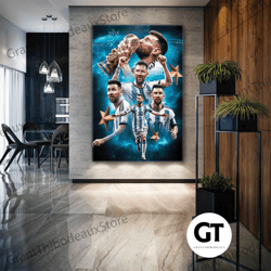 lionel messi poster, football wall decor, soccer fan wall decor, sports room decor, framed wall painting, wall decor wit