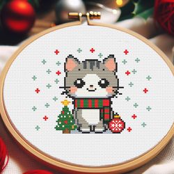 a purr-fect christmas pdf instant download cross stitch pattern winter cross stitch christmas decor christmas cat gift