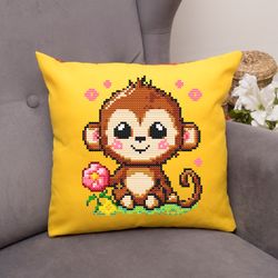 flower monkey pdf instant download cross stitch pattern funny cross stitch monkey decor monkey lover gift animal embroid