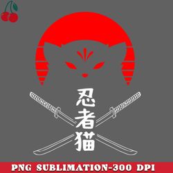 Ninja Cat Japanese Vintage Sunset Swords PNG Download