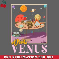 Retro Visit Planet Venus Mid Century Style Space Travel PNG Download