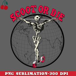 Scoot or Die  Extreme Sports Skeleton on Scooter Cross PNG Download