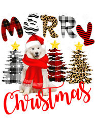 Dog Samoyed Merry Christmas Tree Leopard Plaid Printed