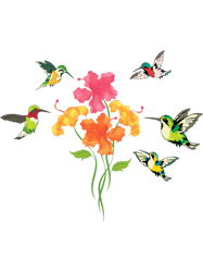Nature Flowers Wildlife Bird Animal Lover Floral Hummingbird PNG T-Shirt