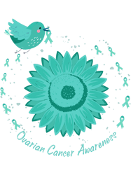 Ovarian Cancer Awareness Hummingbird Sunflower Teal Ribbon PNG T-Shirt