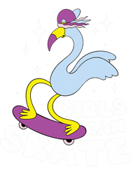 Skater Girl Flamingo Girls Can Skate Skateboarding Chicks PNG T-Shirt