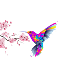 SWEET LOVELY HUMMINGBIRD FLYING AMONG SAKURA CHERRY BLOSSOM PNG T-Shirt