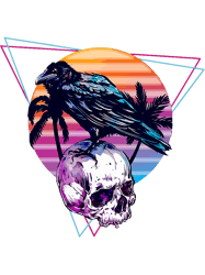 Vaporwave Skull And Crow Retro Aesthetic Pastel Goth Art PNG T-Shirt