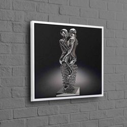 Metallic Kissing Couple, Silver Couple Wall Art, Metallic Couple Poster, Modern Canvas, Abstract Wall Decor, 3d Couple A