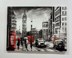 london red telephone box canvas, big ben landscape, canvas, london canvas art, big ben tower wall art, abstract wall art