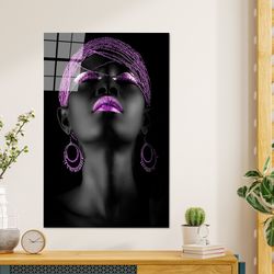 abstract painted glass, shimmery tempered glass, canvas poster, african girl wall table, purple black woman poster, luxu